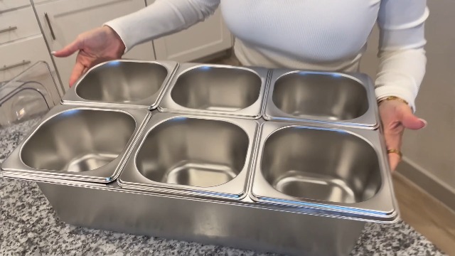 Stainless Steel Buffet Serving Tray With Clear Cover 6-Pan Countertop Food Display Container With Clear Roll Top Cover - Stainless Steel Buffet Serving Tray Condiment Dispenser