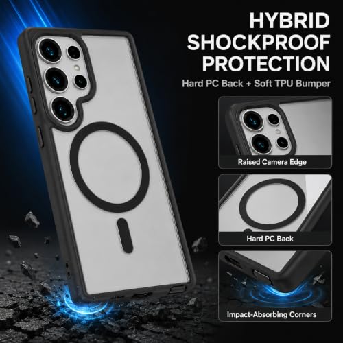 Image of MAGA ClearBack Case Cover for Samsung Galaxy S25 Ultra 5G, Crystal Clear Magnetic Case Compatible with MagSafe, Hybrid Hard PC Back & Soft TPU Bumper, Shockproof Protective Cover Black