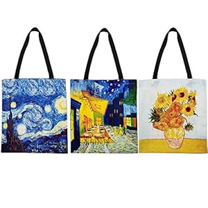 FunisFun 3 Pack Canvas Tote Bag Reusable Grocery Shopping Tote Bag Large Women Shoulder Bag Handbag 3 Designs, 13 X 14 Inch