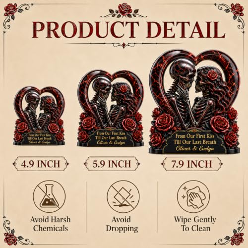 Personalized Gothic Skeleton Couple Desk Plaque, till death do us part Sign, First Kiss To Last Breath Keepsake, Romantic Anniversary Decor Gift For Couples For Home Decor - Image 2