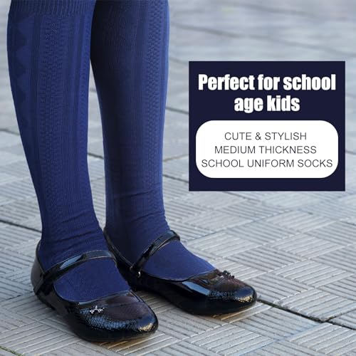 9 Pairs Girls Knee High Socks School Uniform Long Socks Cotton Cable Dress Socks Seamless Socks for Kids Toddler2