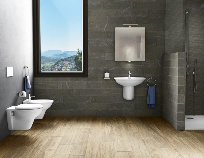 Lavabo suspendido 60 x 48,5 cm de cerámica Serie Oxford - Blanco, con columna