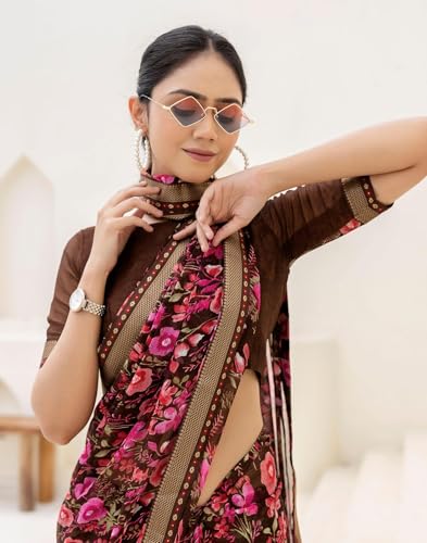 Image of SIRIL Women's Chiffon Printed Saree With Unstitched Blouse Piece