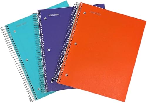 Miniatura 11 de Mintra Office Cuadernos de espiral duraderos, paquete de 3 materias (lavanda, salmón, salvia, rayado universitario) Lavanda/Salmón/Sage College