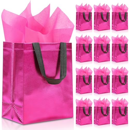 KeerxunBag 12pcs Reusable Gift Bags（Includes Tissue Paper） Gift bag with handle Birthdays Parties Holidays Weddings Medium 10x4x8in blue Gift Bags