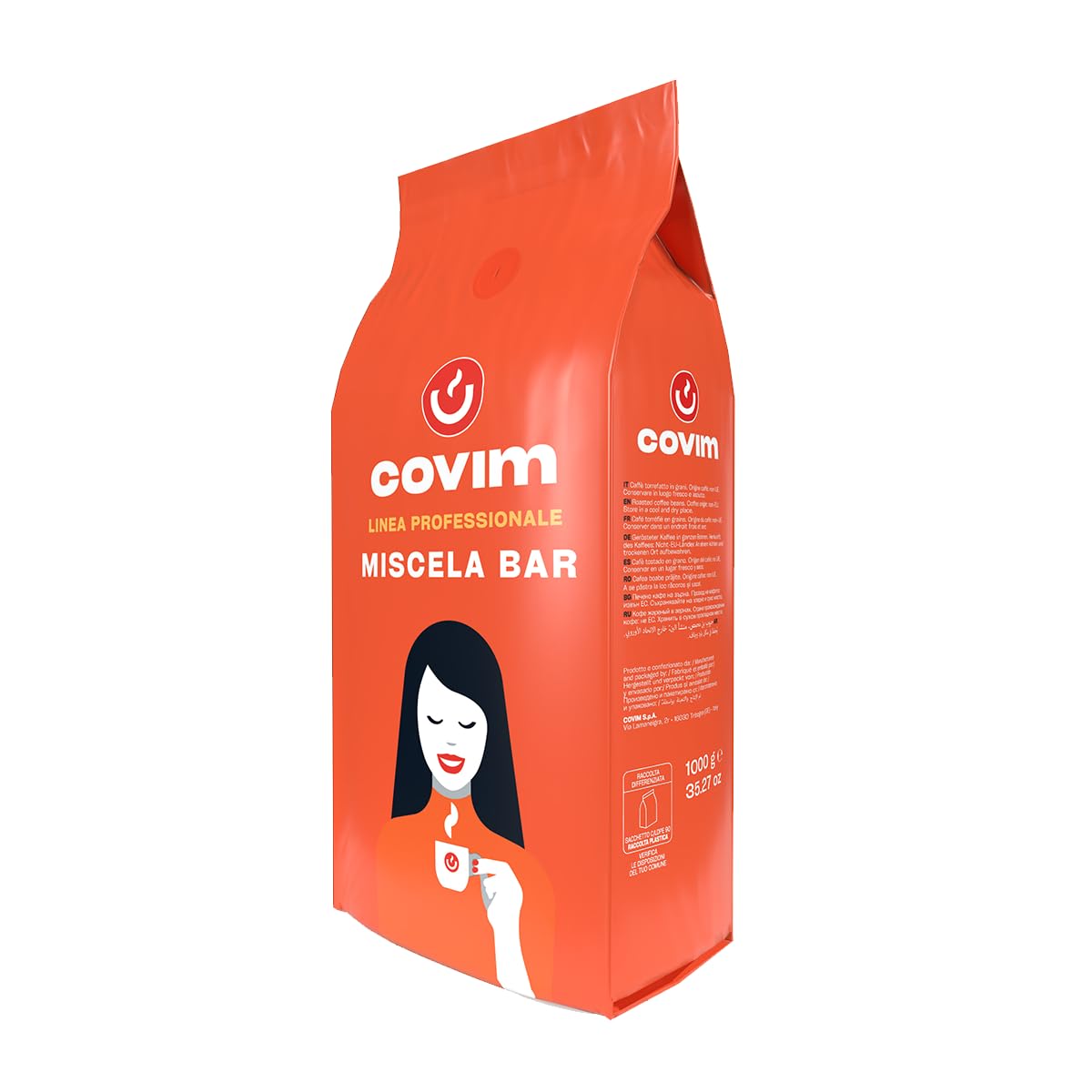 Covim Caffè ziarna kawy o intensywności 1 kg, 8, aromatyczne espresso z pieczonym chlebem i aromatami czerwonych owoców, kremowe o trwałej mieszance aromatu arabiki i Robusta
