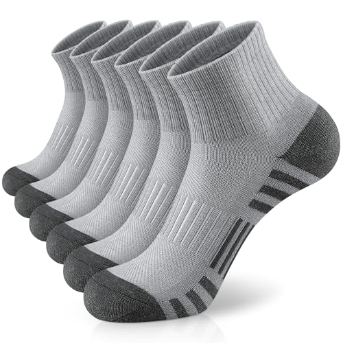 Image of Airacker Athletic Quarter Socks with Cushion Running Ankle Socks for Men Women 6 Pairs