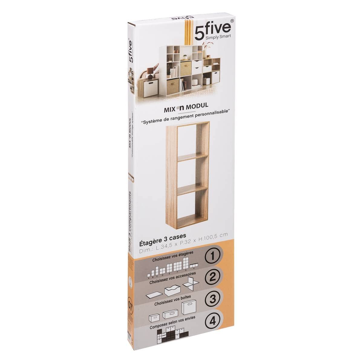 5 Five 83190 Estanteria Madera para 3 Cajas Organizadoras, 34.4x32x100.5 cm, Multicolor