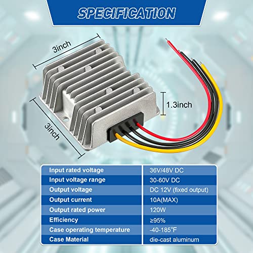 Image of 10A 120W Golf Cart 36V 48V to 12V Converter Voltage Reducer, DC to DC Buck Converter 12 Volt Voltage Regulator for Golf Cart Audio LED Strip Light Universal Power Stabilizer(4 Pack)