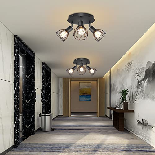 Kimjo Led Deckenstrahler 3 Flammig Rund Schwarz 350° - Strahler Deckenleuchte E14 3 Flammig Deckenlampe Spot - Lampe Wohnzimmer Deckenleuchte Küchenlampe - Deckenspot Schlafzimmer Spotleuchte Wand