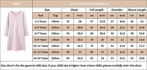 Abalacoco Girls Kids Organic Cotton Nightgown Sleepwear Dress Soft Home Dress Autumn Long Sleeve Soft Wear 4-12T (14-15 Years, 02#Stripe) #TOP5