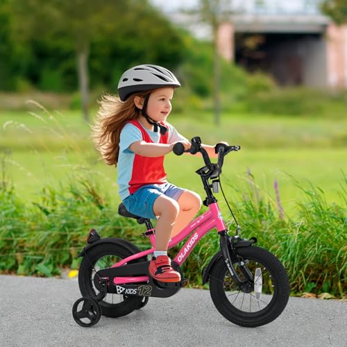 Image of Olakids Kids Bike, 12 14 16 18 Inch Toddlers Bike with Training Wheels Safety Bell Adjustable Seat and Handlebar, Handbrake and Coaster Brake, Children's Bicycle for Boys Girls