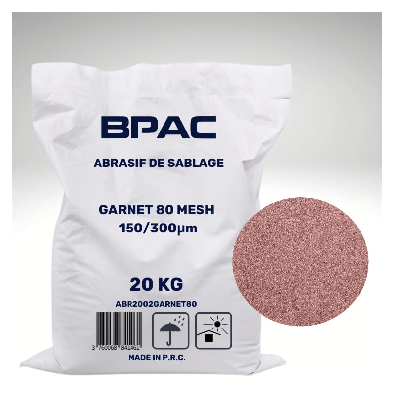 BPAC Abrasif Garnet 80 MESH 20 KG - Abrasif pour Machine à Sabler Mobile - Garnet Durable et Résistant Pour Sableuses Electriques - Recyclable - Sac de 20 KG
