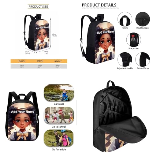 Black African Kids Backpack and Lunch Bag for Girls 10-12/12-14,American Magic Afro Bookbag with Lunch Box Custom Name Elementary School Bag Set Student Book Bag Pencil Case2