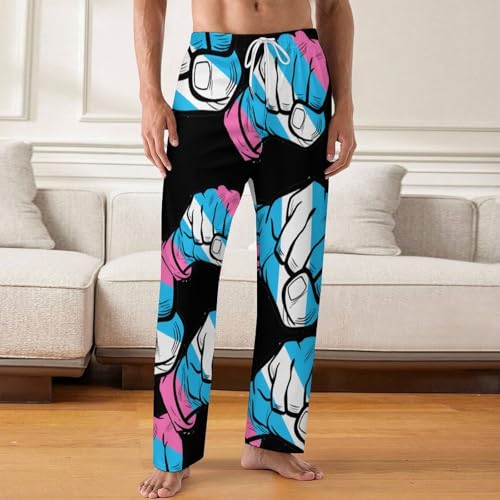 Raised Fist Transgender Flag Mens Pajama Pants Print Lounge Pant PJ Bottoms Sleepwear Loungewear2
