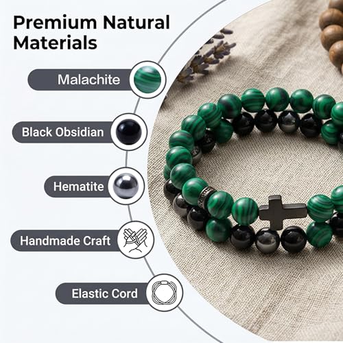 Pulsera de cruz para hombres con piedras protectoras 8MM miniatura 3