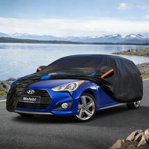 Image of Custom Fit Car Cover for Hyundai Veloster Hatchback (2011-2026), Upgraded Waterproof All Weather Outdoor Auto Cover with Driver Door Zipper & Mirror Pockets, UV /Snow /Dust Protection