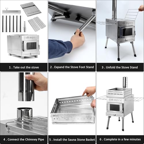 WillowyBe Outdoor Sauna Hot Tent Stove, Rocket Stove Heater, Portable Camping Wood Stove for Dry Sauna, Cooking for Husband and Friends