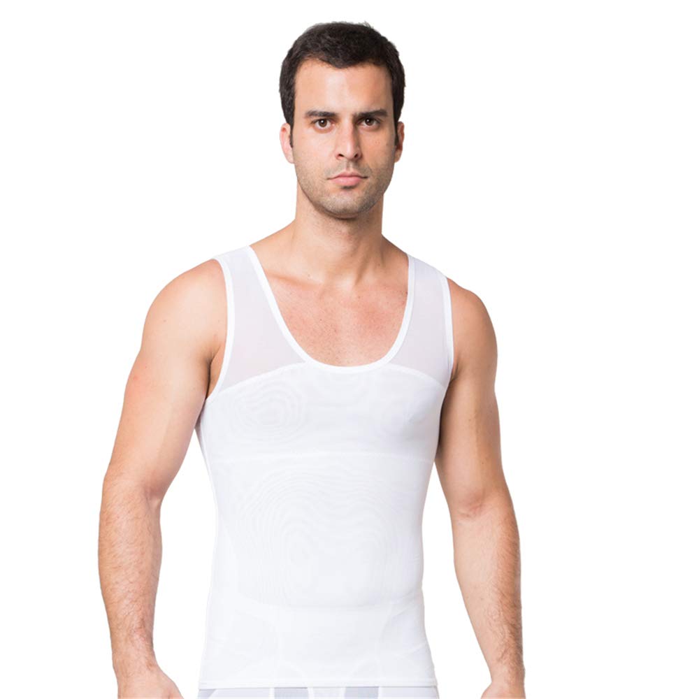BaronHong Gynecomastia Men Shapewear Mesh Chest Binder Tummy Control Tank Top (White,M)