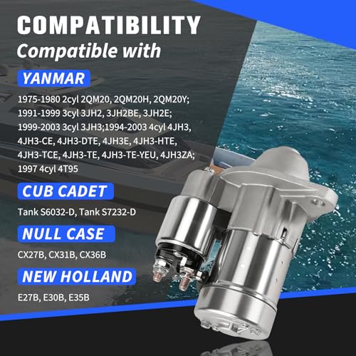 Motor de Arranque Compatible con Yanmar 2QM20 3JH2 3JH3 4JH3, Case CX27B, Cub Cadet Tank S6032-D para Motores Marinos y Excavadoras Compactas 12V CW 11T 1.2KW 12924277010 miniatura 2