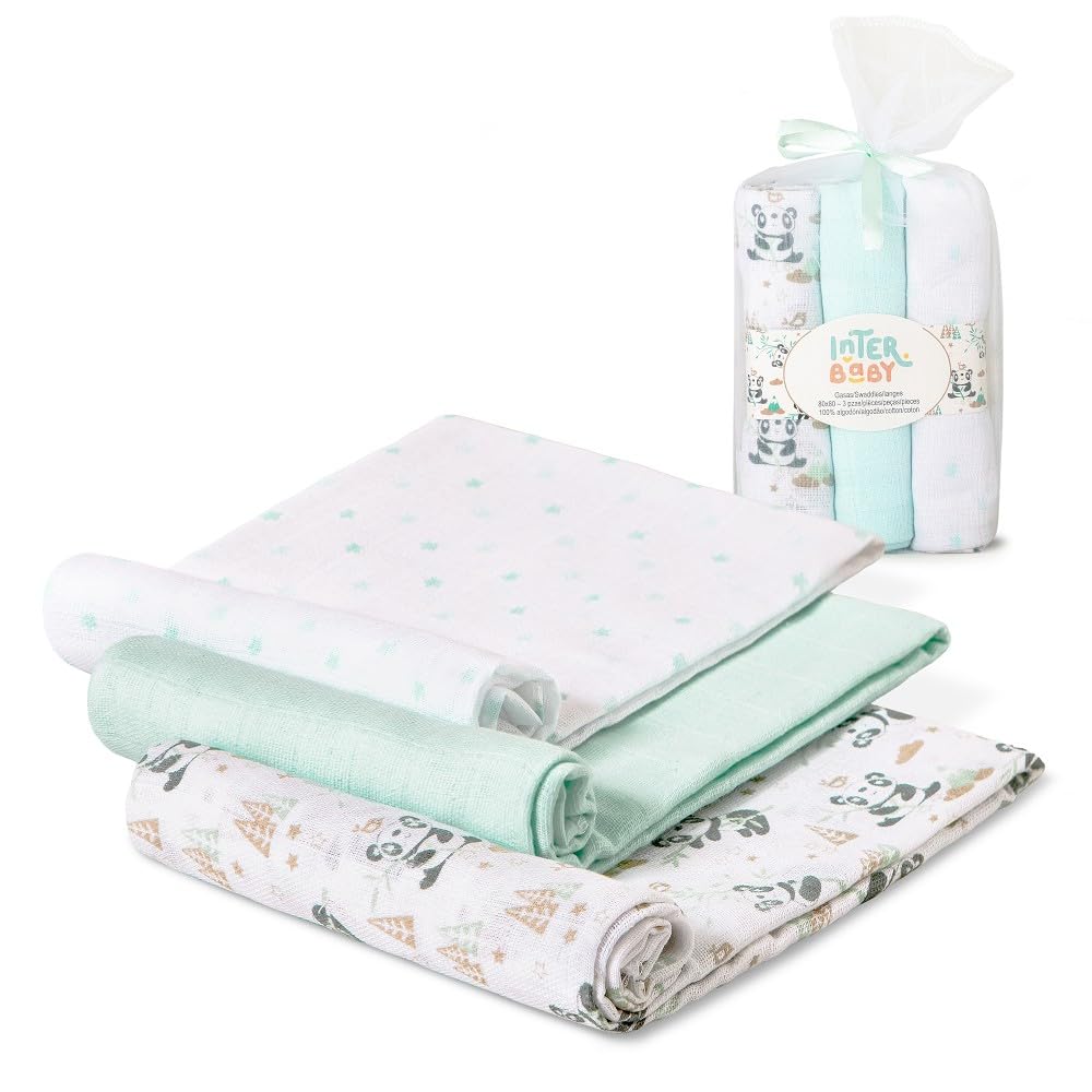Interbaby Pack 3 Baby Gauze Green Panda