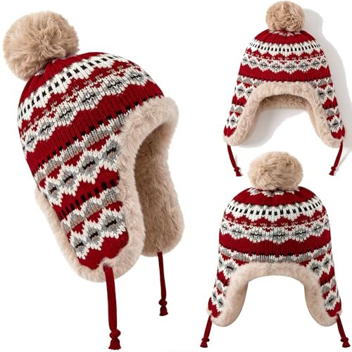 Gorro térmico de invierno para mujer con orejeras y pompón miniatura 5