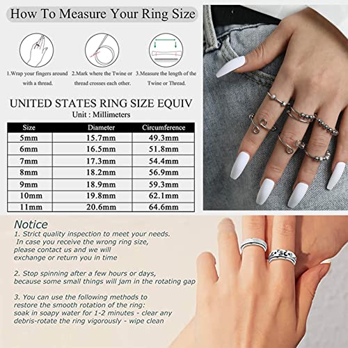 Fidget Anxiety Rings For Women, 16Pcs Stainless Steel Relief Stress Spinner Rings Set, Moon Star Beaded Anti Anxiety Spinning Rings For Adults Men Teens, Size 6.5-7 #TOP1