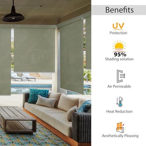 Image of HIPPO Outdoor HDPE Roller Blind Curtain - 95% Sun & UV Protection,reathable Airflow Design, Light Filtering Corded Roll-Up Shade for Balcony & Outdoor Spaces (Moon-Stone, 3FTX8FT)