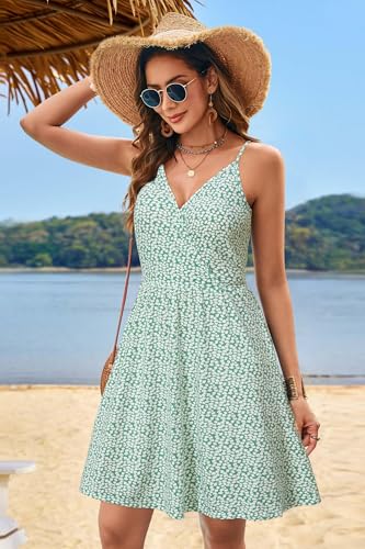 Image of STYLEWORD Womens Sundress Summer Floral Wrap V Neck Backless A-Line Casual Beach Midi Dress