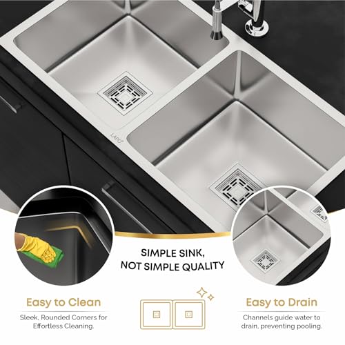Image of LAPO Sink for Kitchen Build from Stainless Steel | 45x20x9 Inch Double Bowl Design | UV Resistant Finish with Ready Tap Cut-Out | Drain Set with Strainer | 20 Years Warranty (Silver Matt)