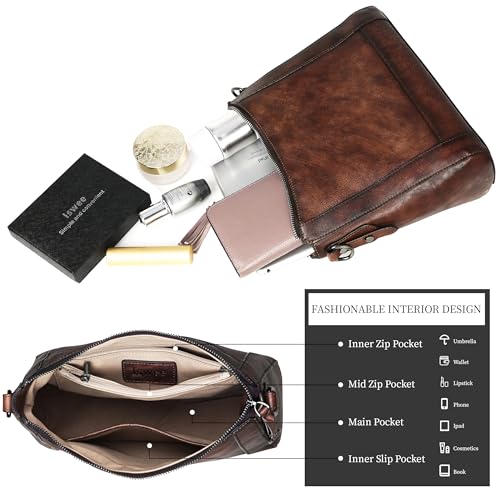 Image of Iswee Leather Crossbody Bags for Women Shoulder Purse Medium Hobo Genuine Leather Satchel Purses and Handbags