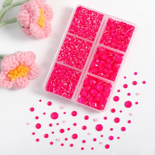Image of BEADSLAND Hotfix Rhinestones, 4000 PCS Rhinestones for Clothes Crafts Mixed 6 Sizes with Wax Pencil and Tweezers Kit, SS6-SS30, Neon Rose