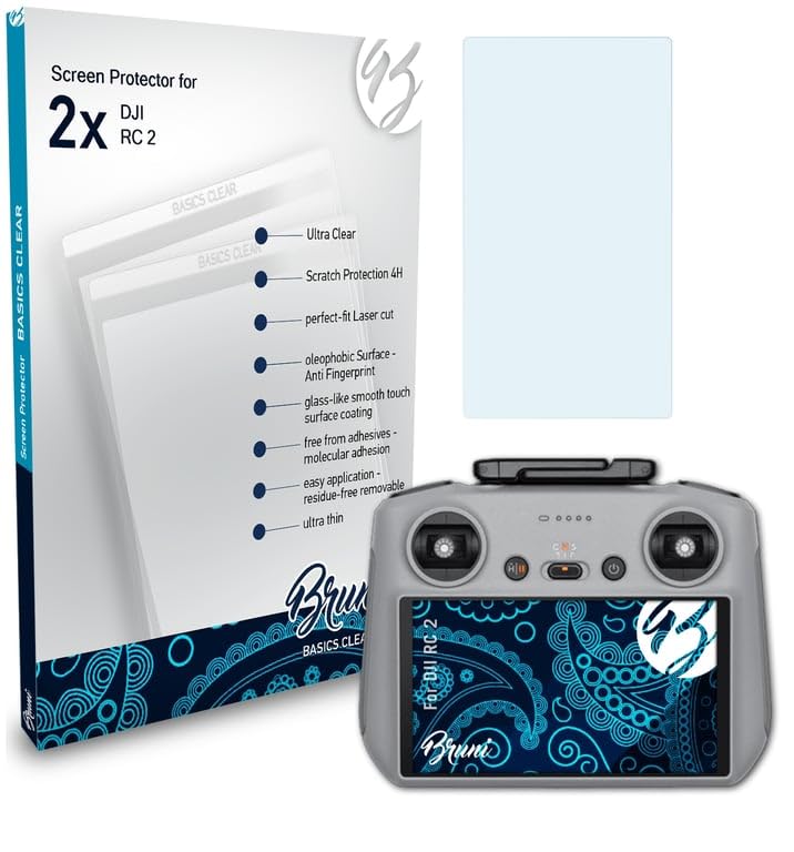 Bruni Screen Protector compatible with DJI RC 2 Protector Film, crystal clear Protective Film (2X)