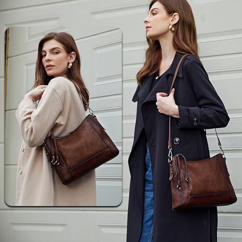 Image of Iswee Leather Crossbody Bags for Women Shoulder Purse Medium Hobo Genuine Leather Satchel Purses and Handbags