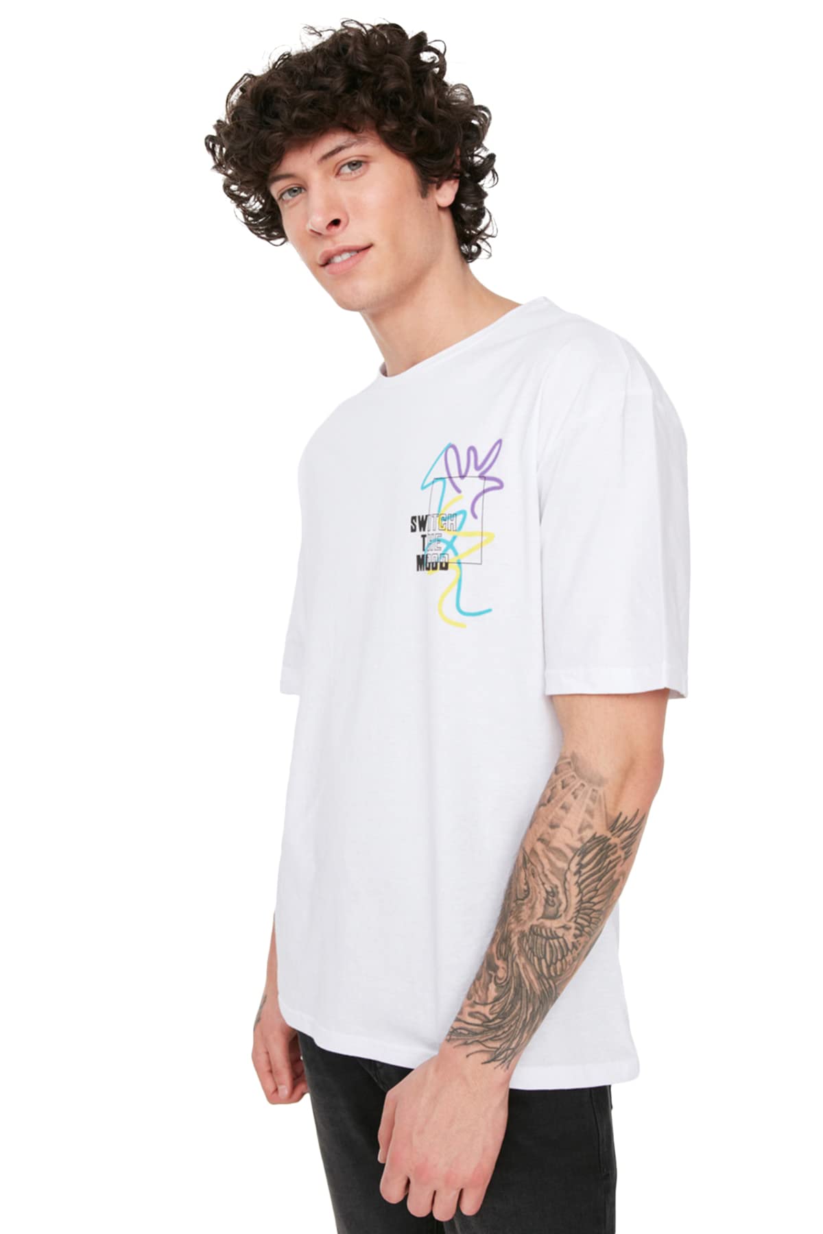 Trendyol Man Young Oversize Standard Crew Neck Woven T-Shirt, White, S
