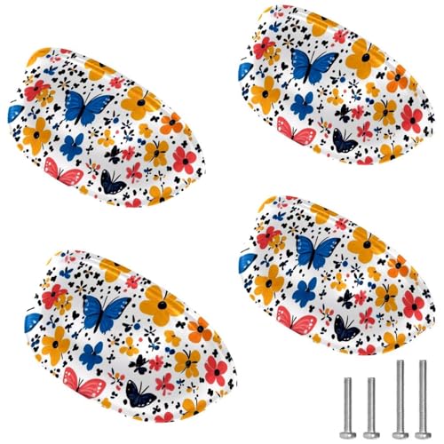 RODAILYCAY Kolorowe Uchwyty do Szuflad Motyl Kwiatowy 4 sztuki