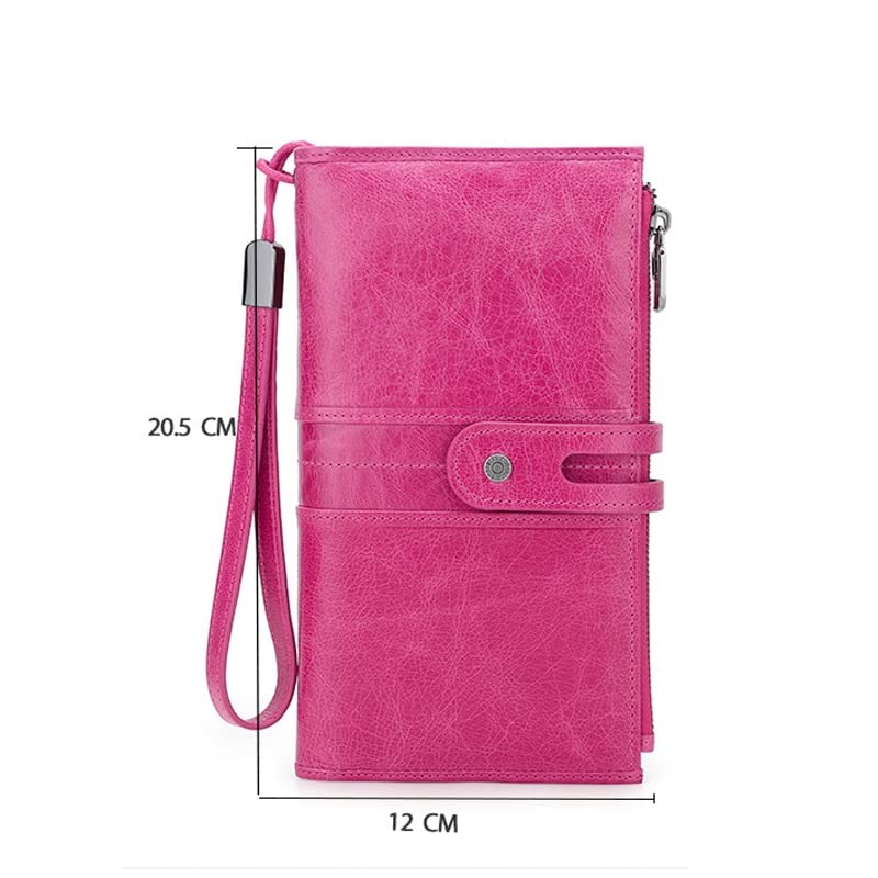 Skórzany portfel, Damska kopertówka długi portfel portmonetka o dużej pojemności z etui na telefon torebki damskie etui na karty(Red)