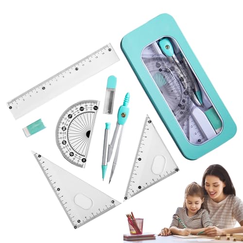 幾何学定規セット | 数学幾何学定規キット | 多機能幾何学数学セット 描画コンパスと分度器定規セット 学生向け