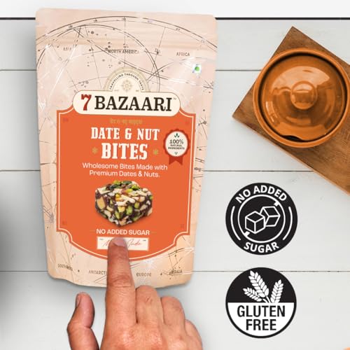 Image of 7 BAZAARI Date & Nut Bites - Dates Sweet with Pistachios, Cashews, Almonds, Honey & Pure Ghee Healthy Dry Fruit Barfi No Added Sugar, Gluten-Free Snack, Natural Energy Bites 10pcs-15g each Pack of 3