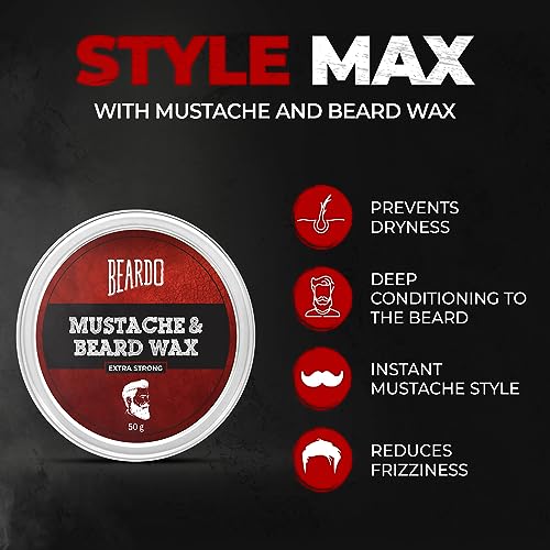 Image of Mustache Growth Roll On 8ml with Beard & Mustache Extra Strong Wax 50g | Beard Styling Wax, Mustache Growth Serum, Thick Beard Styling Kit for Men (Pack of 2)