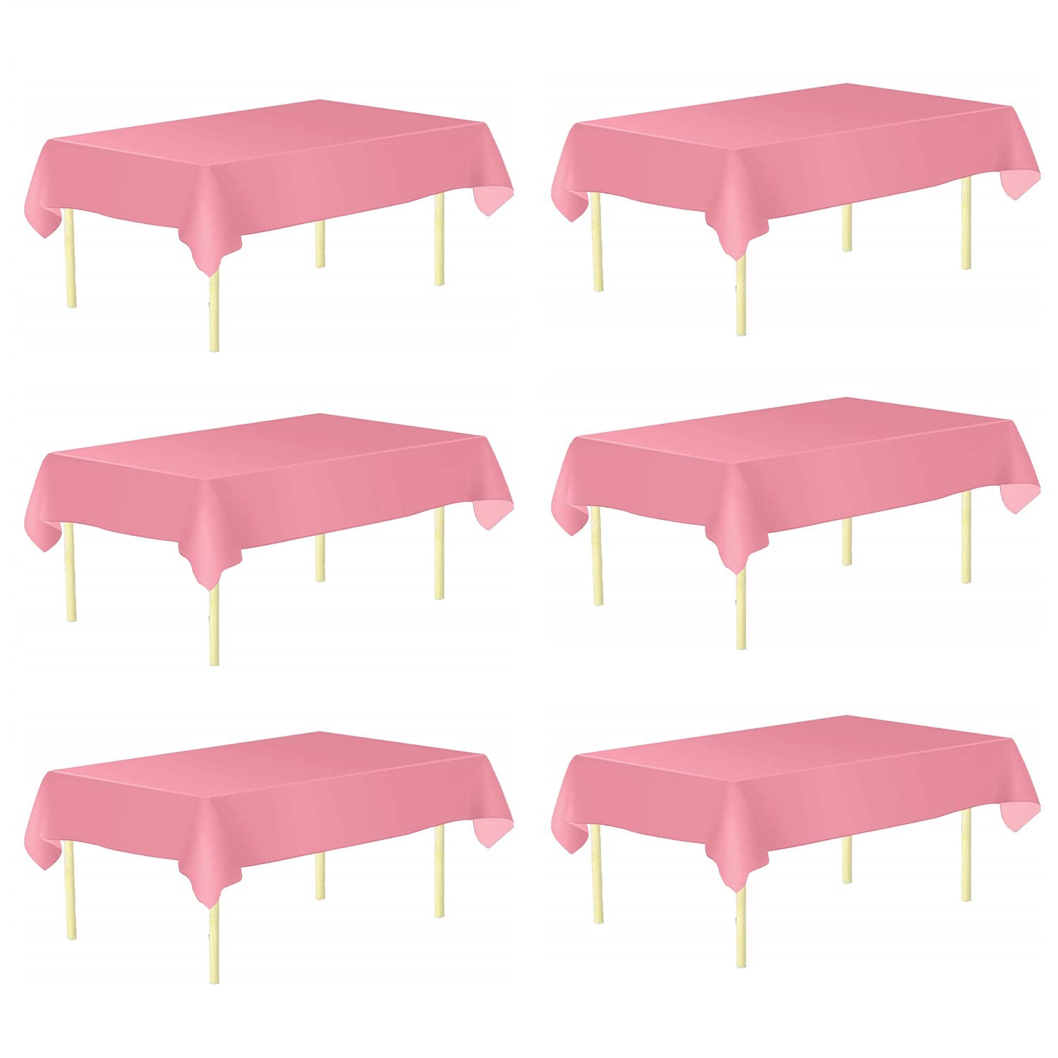 WedDecor 54 x 108 Inch 6 Pack Rectangle Plastic Table Cloth, Waterproof Disposable Table Cover For Indoor and Outdoor Use, For Parties, Birthdays, Picnic, Banquet, Pink