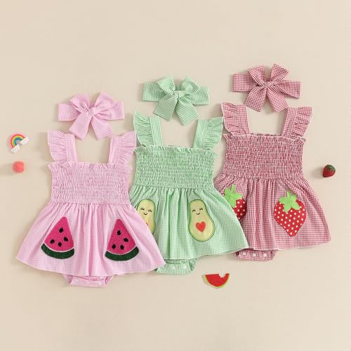 Baby Girl Summer Clothes Romper Dress Plaid Outfit Newborn 3 6 12 18 Months Onesie Smocked Bodysuit Infant Outfit2