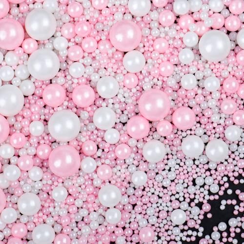Image of Pink and White Pearl Sprinkles for Cake Decorating, 130g /4.6oz Edible Valentines Sprinkles Mix, Sugar Candy Pearls for Baking, Cookie Decorations and Cupcake Toppings, Wedding Shower Party Supplies