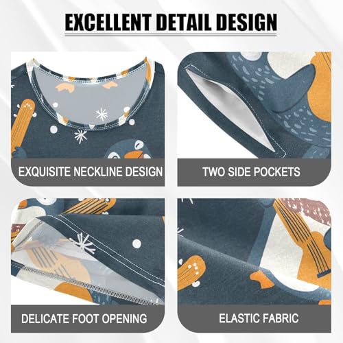 ALAZA Christmas Guitar Penguin Snowflake Pajamas Set Short Sleeve Cotton Sleepwear Summer Pjs 2 Piece 5-14Y4