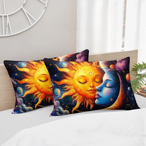 Image of AILONEN Sun and Moon Comforter Set Full Size, Magic Clouds Space Planet Starry Bedding Set,3Pcs Soft Microfiber Duvet with 2 Pillowcases