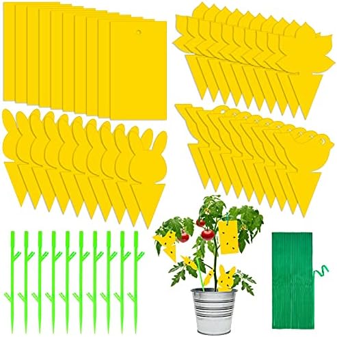 MIAHART 40 Pcs Sticky Fly Traps Yellow Plant Fly Catcher Paper Fruit Fly Traps Insect Sticky Board for Indoor Outdoor, 4 Designs