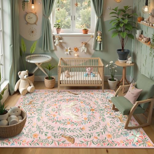 Tapete decorativo 5x7 pies lavable y antideslizante rosa miniatura 2