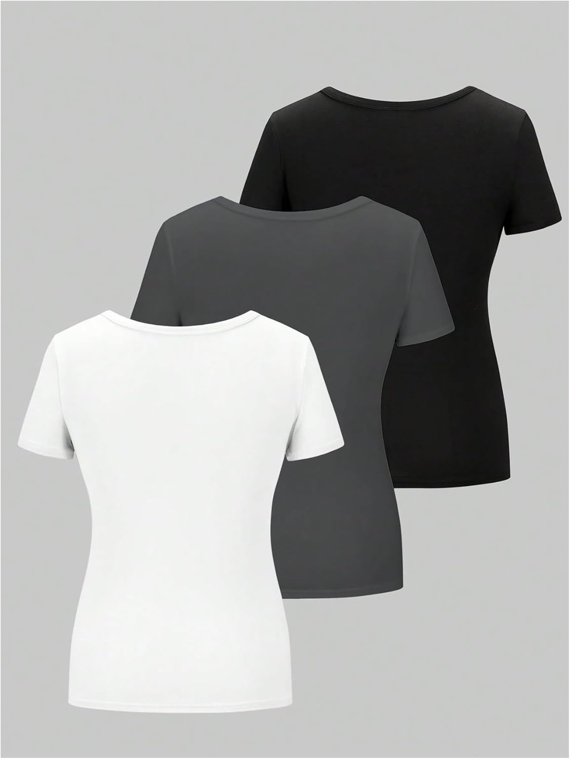 SOLY HUX Women's Plus Size Short Sleeve Scoop Neck T Shirts Button Slim Fit Tees Henley Tops 3 Packs - Image 2