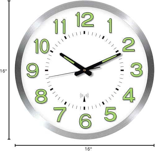 Miniatura 8 de ZZenSmot Reloj de pared moderno y luminoso silencioso de 14 pulgadas para cocina, dormitorio, oficina, sala de estar, decoración, plata, 15.7 x 15.7