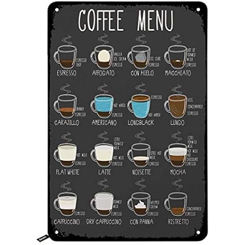 Swono Coffee Menu Tin Signs,Kinds of Coffee Service Here Vintage Metal Tin Sign for Men Women,Wall Decor for Bars,Restaurants,Cafes Pubs,12x8 Inch Cover